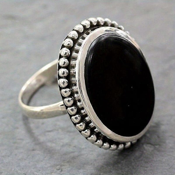 Mörk Svart Boho Ring Med Överdrivet Rund Agatsten Jubileum Födelsedagspresent För Kvinnor Lyxsmycken För Kvällsfester8