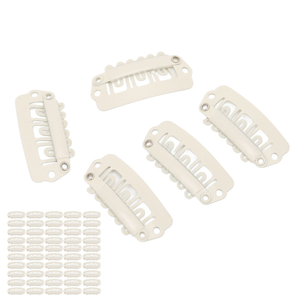 50 st Peruk Snap Clip 6 tänder U-form Snap Clips med gummi för hårförlängning Beige