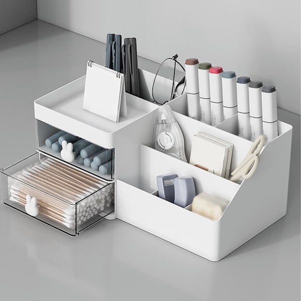 Kosmetisk arrangør med skuffer Flere rum Plastik Stor kapacitet Makeup display etui til læbestifter Smykker Hvid