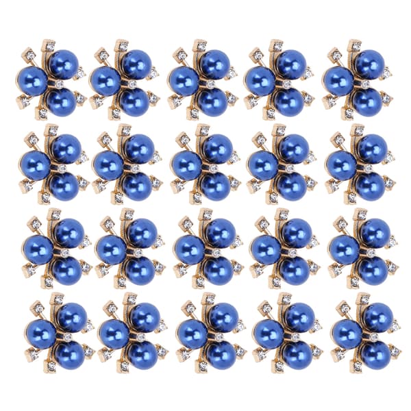20 stk. perleblomst-rhinsten DIY tøjmanchet broche mode smykketilbehør blå