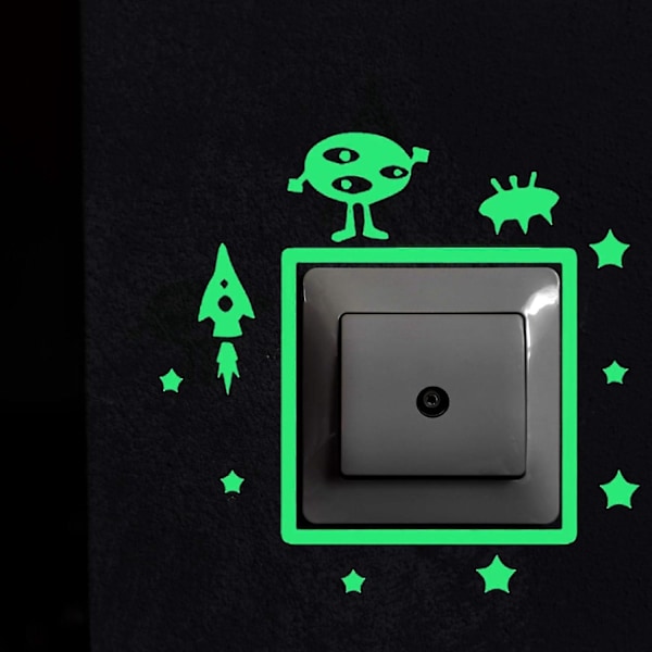 Självlysande väggdekaler. Dekorativ vinyl för Martian-uttag eller strömbrytare. Klistermärken