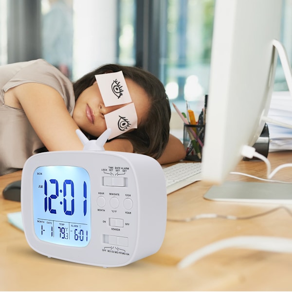 Smart väckarklocka Multifunktionell LED Digital Display 12/24 Timmars Växling Hushåll Sovrum Tillbehör Vit