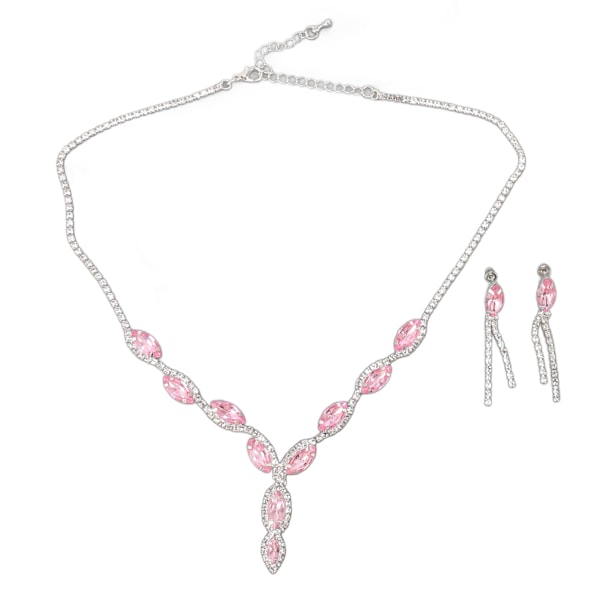 Bridal Wedding Jewelry Set Elegant Sparkling Lightweight Rhinestone Necklace Dangle Earrings Set for Women Girls Pink White K