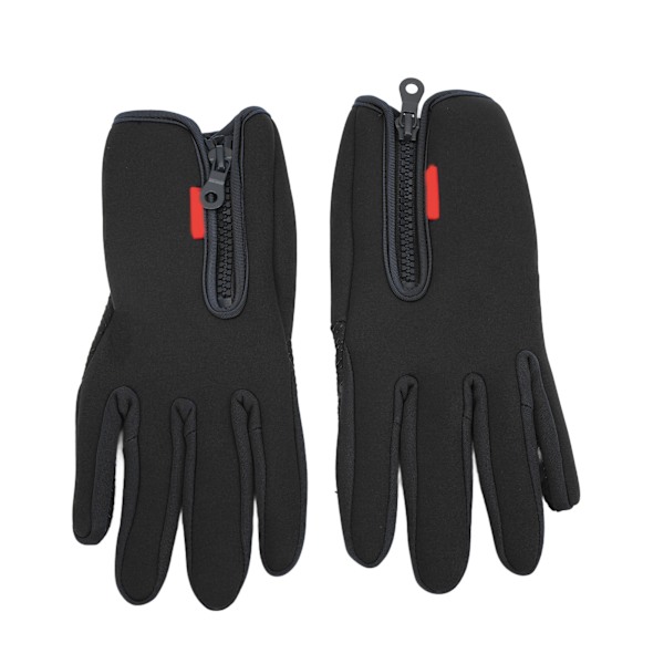 1 par vinterhandskar med pekskärm, fleece, termiska, vindtät med dragkedja för män och kvinnor, löpning, cykling, skidåkning, svart, M
