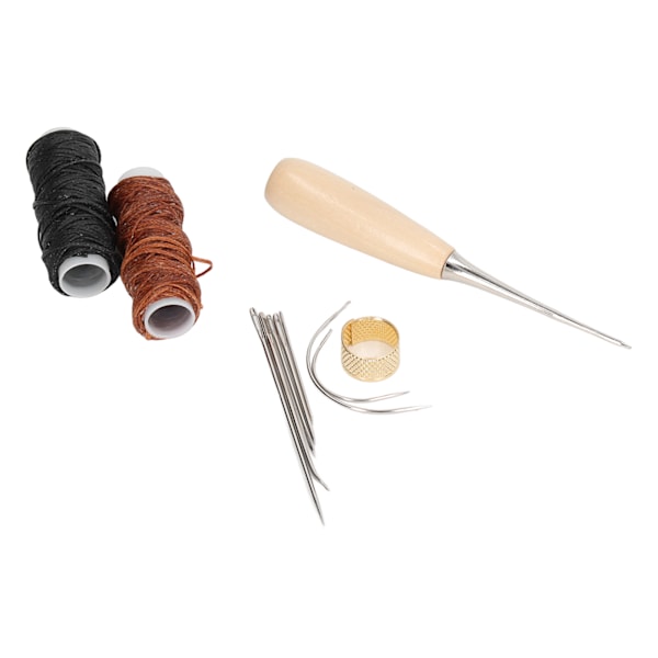 Läder sömnad verktyg kit DIY rostfritt stål bärbar läder sömnad kit med vaxad tråd för tyg presenning