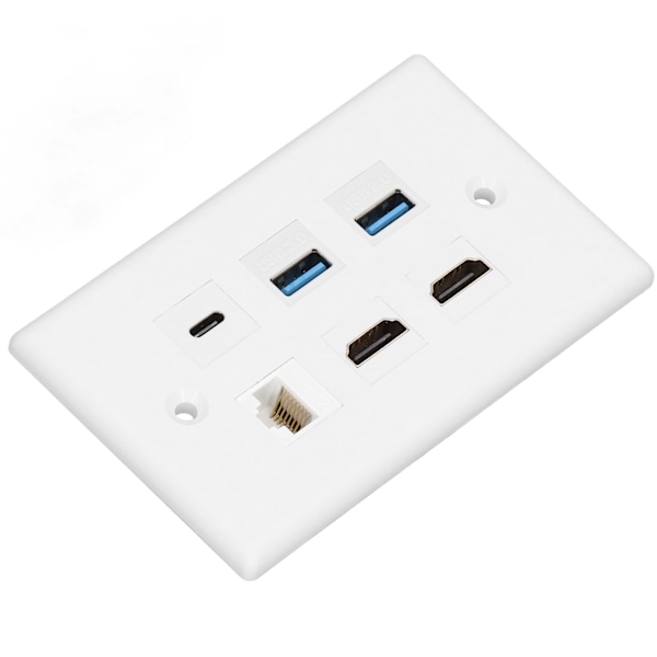 6-porttinen seinälevy 2xHD-multimedialiitäntä 2xUSB3.0 1xType C 1xCat6 Ethernet-seinälevy TV-projektoritietokoneelle