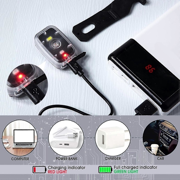 Sikker LED-lampe USB Genopladelig Løbelygte Clip-on Strobelygte med 5 Lystilstande