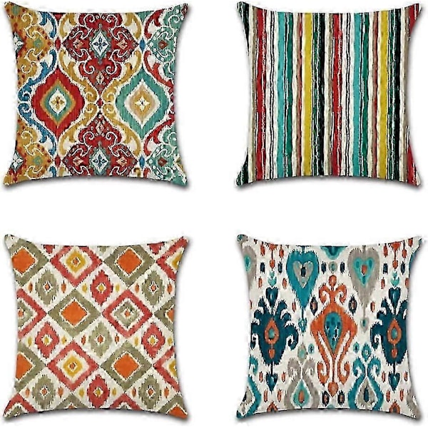 Sett med 4 Putetrekk i Bomulls Lin, Pynteputer til Sofa (45 x 45 cm)