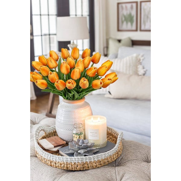 10 stk Kunstige Blomster Tulipaner Dekor Falske Blomster Veldig Ekte Plastblomster Tulipaner PU Latex Ekte Følelse Falske Blomster Tulipaner Oransje for Bryllupsrom D