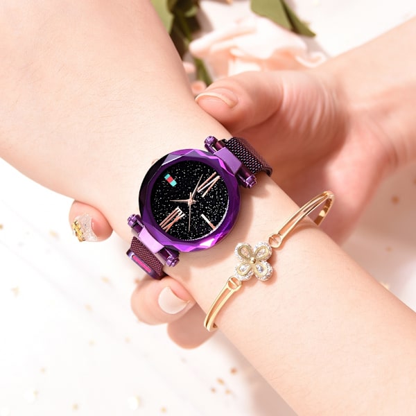 Mesh watch Starry Sky kellotaulukuvioinen naisten watch (violetti)