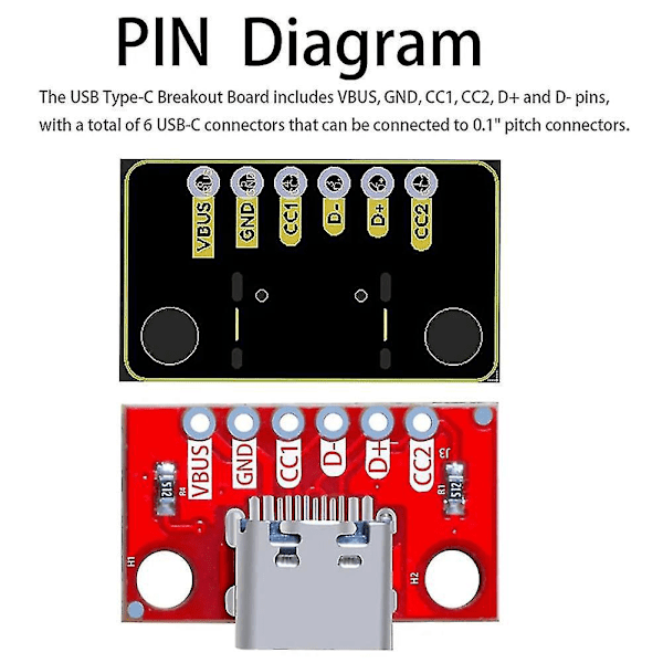 5 STK./Lot USB Type-C Breakout Board Seriel Basic Breakout Hun-stik Type PCB Konverter Board-B13