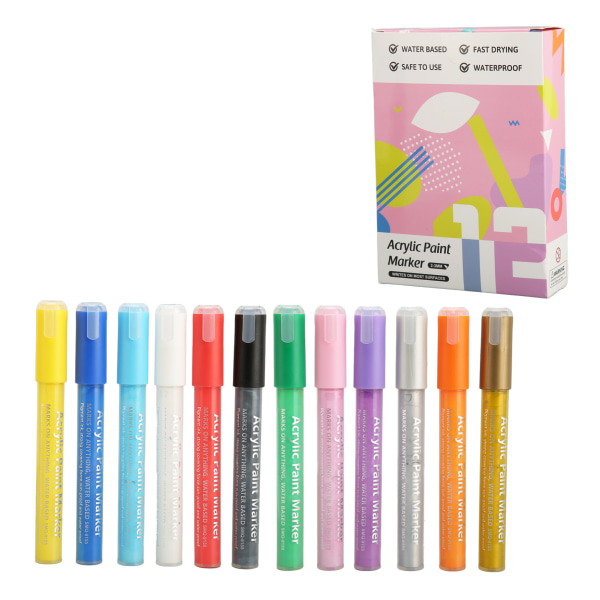 12 stk neglelakkpenner flere farger hurtigtørkende DIY neglekunstpenner Neglemalingspenner for nybegynnere