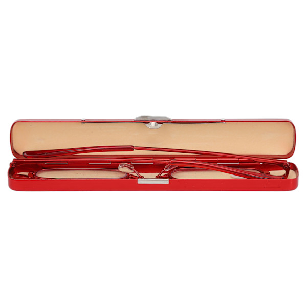 Slanke lesebriller Små bærbare rustfritt stål Metall HD Mini-lesebriller for med etui Eldre menn Kvinner Rød +100