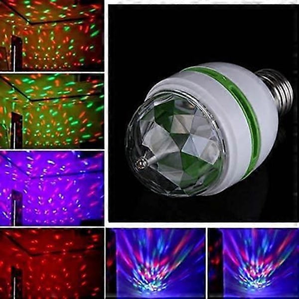 LED partylys, roterende diskolys, diskolyseffekter, automatisk rotasjon, fargeskiftende, 3W LED-pære, for alle lamper med E27-sokkel, plast ro
