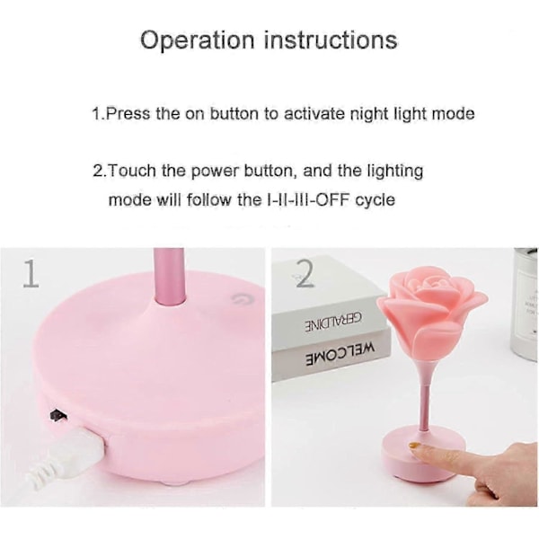Blomsterbordlampe Stående Pink Rose LED USB Natbordslampe til Stue Kontor Læsning, Kreativ Valentinsdag Fødselsdagsgave til Elsker Kvinder Gi