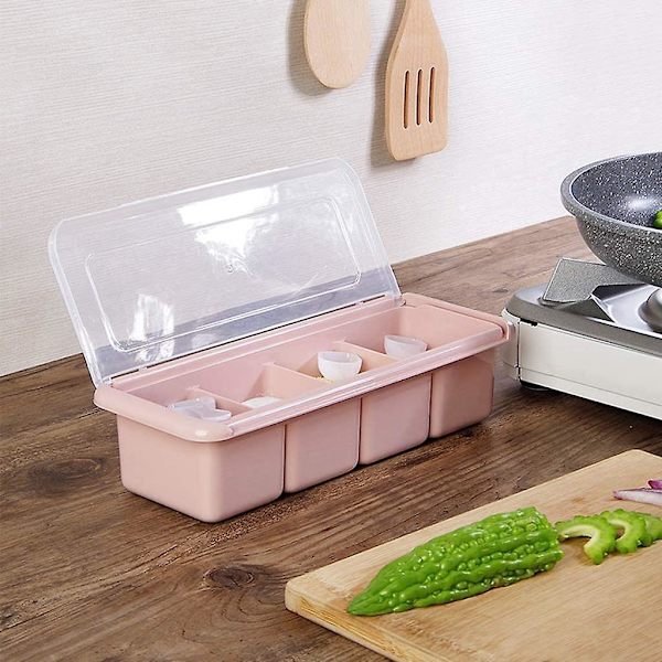 Kryddställ för kök - Rosa plastkryddburk med kryddburkar och kryddburk