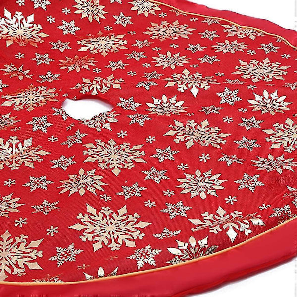 48\" Stor Julgransmatta Gyllene Snöflingor Inomhus Nordisk Stil Ljusa Färger Rustik Lyx Julkudde Festdekorationer, Röd