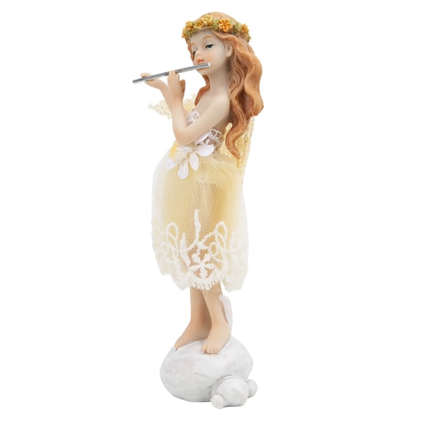 Flower Fairy Playing fløjtefigur Elegant Angel Statue Resin Skrivebordsdekorationsgave