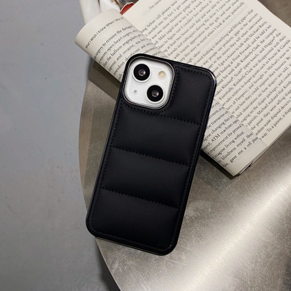 Svart dunjacka designad telefonfodral i konstläder mjukt telefonskydd för iPhone för Iphone14