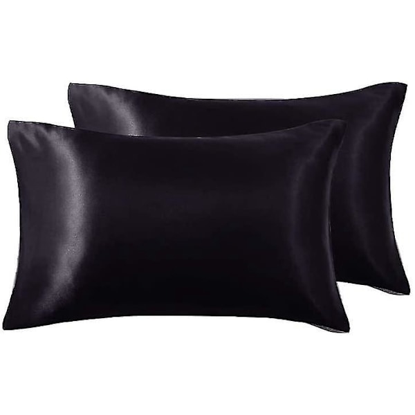 Satin Pudebetræk 20x30 Tommer, Sort - 2 Pak