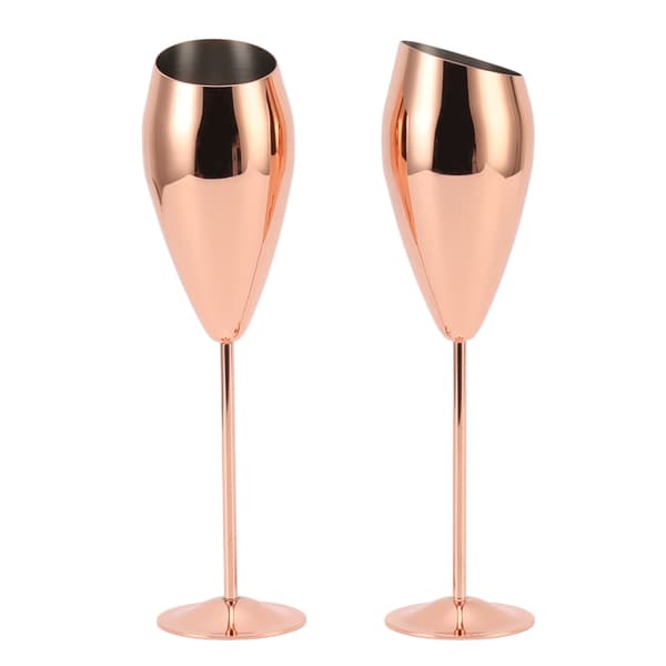 2 stk. kobber champagneglass sett, solid tykk bunn, rustfritt stål, messingbelagte champagneglass
