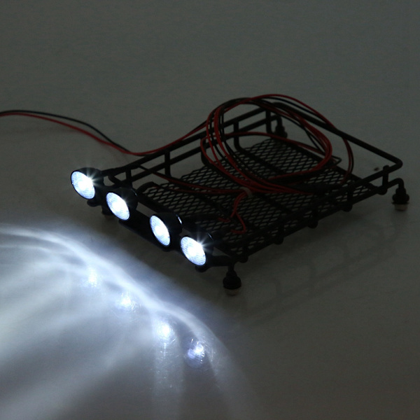 Takräcke Bagagehållare med LED-lampor rund för Axial SCX10 1/10 RC-bil (4 vita)