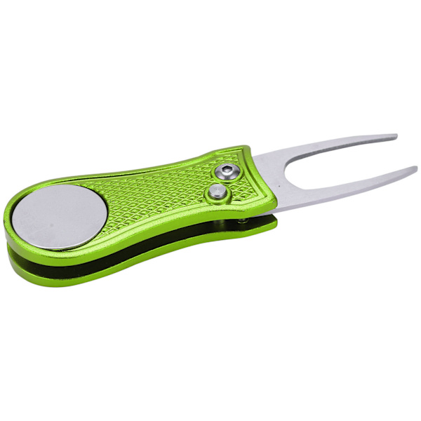 Golf Green Fork Rustfrit Stål Sammenfoldeligt Golf Divot Reparationsværktøj med Magnetisk Tilbehør Lime