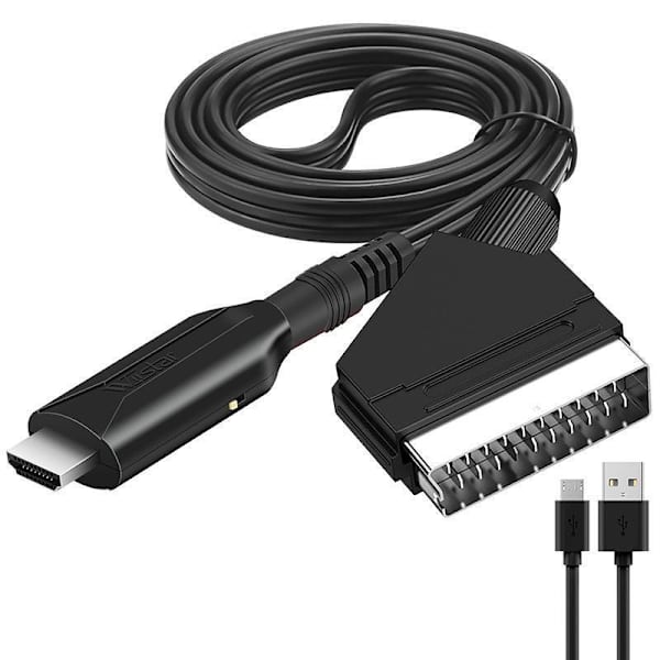 Scart til HDMI Adapter - 1080P, Alt-i-en Scart til HDMI Adapter Sort