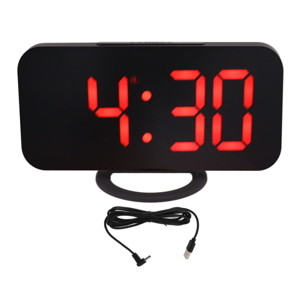 Digital spegelklocka dimbar dubbel USB-laddningsport LED elektronisk väckarklocka med snooze-funktion för sovrumskontor svart kropp röd typsnitt