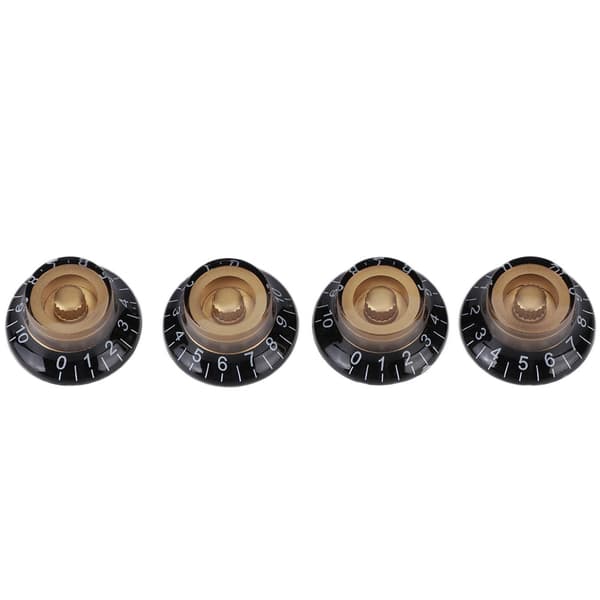 4 st Tonkontrollknapp Transparent Bell Volym Musikinstrument Tillbehör för Gitarr Bas Guld med Svart text