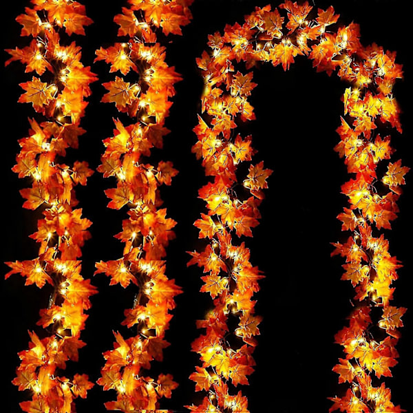 30ft Höstgirlang Höstdekorationer 60 Led Bladlampor Patenterade Realistiska Lönnlöv Batteridriven Höstdekor Höst Thanksgiving Halloween