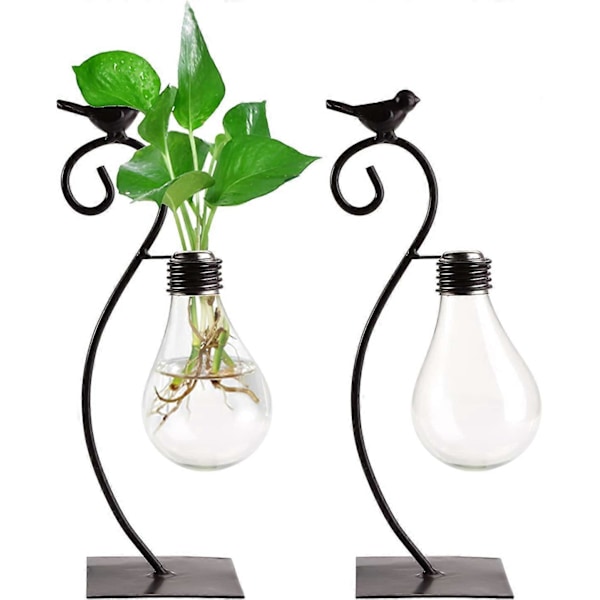 2-pack Glasvas Hydroponisk Vas, Bordsplanteringsvas Hängande med Hållare för Hydroponiska Växter Hemmakontor Skrivbord Bröllopsdekoration, C