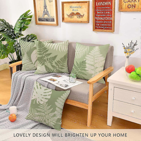 Putevar Home Hage Utendørs Innendørs Sett med 4 stk Salviegrønne Blader Pynteputetrekk Stue Stol Sofa 18x18 tommer Putetrekk 45x45cm