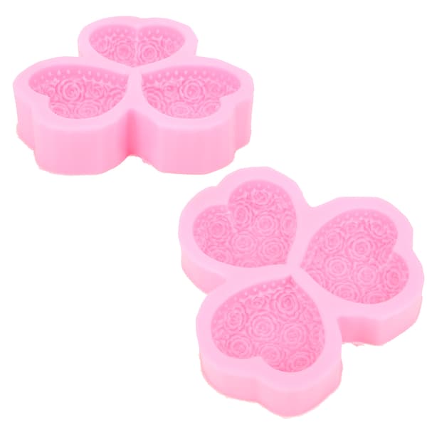 3-hulrum hjerteformet rosenblomst silikoneform sæbe fondant kage chokoladeforme DIY bageværktøj