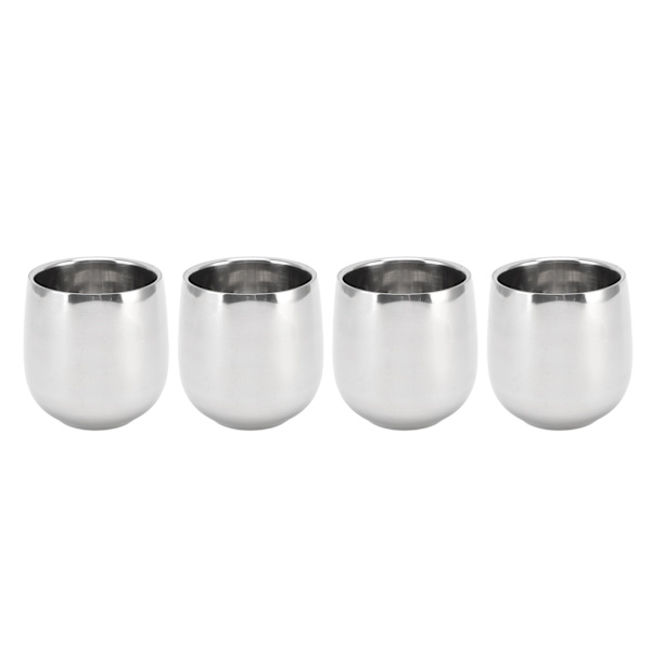 4 stk. kaffekop i rustfrit stål med dobbeltlagsisolering, der forhindrer skoldning, buet kop, 200 ml