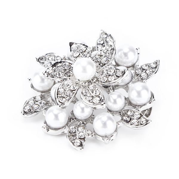 Brosch Diamond Flower Pearl Legering Mode för utsökt Present tygdekorationerSilver