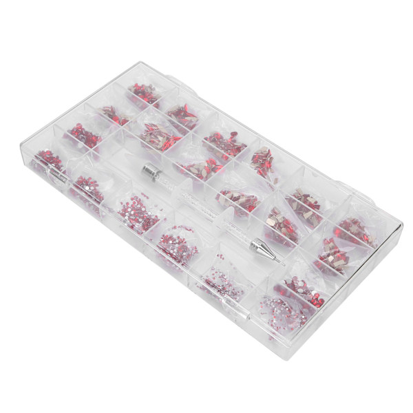 600+2500stk Rød Neglekunst Dekoration Flatback Glas Sten DIY Neglekunst Picker Dotting Pen Sæt