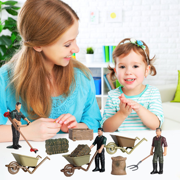 Set med tillbehör för fodermatning på bondgård, miniatyrfigurer för bondgårdsverktyg, simuleringsscen, bondgårdsmodell, minileksaksuppsättning för pedagogisk lek