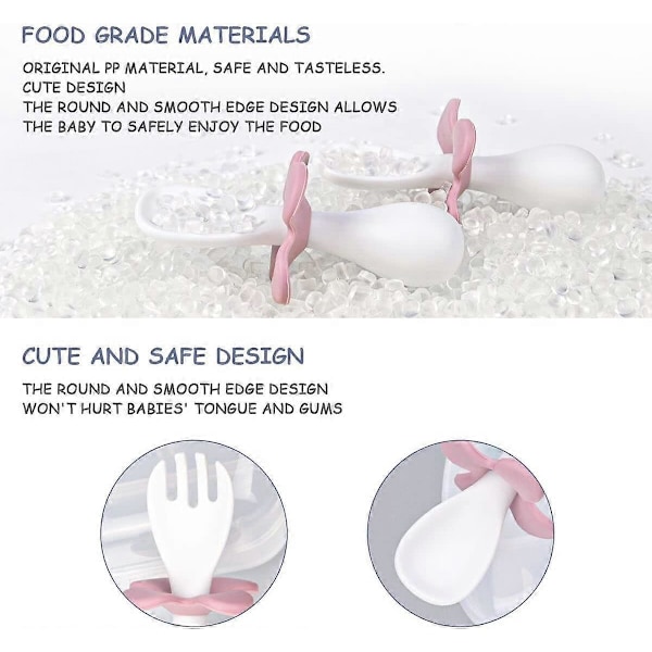 Babyskje og gaffel, 2 stk. Ergonomisk bestikk for baby, ergonomisk læringsbestikk som forenkler selv-mating (hvit)