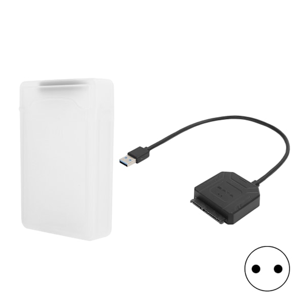 Harddiskadapterkabel HDD/SSD-omformerkabel med strømforsyning og boks EU-stik 100-240V hvit