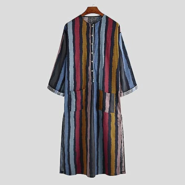 Herre Bomulds Pyjamas - Langærmet V-hals Retro Stribet Natskjorte (Størrelse Small) L Rød