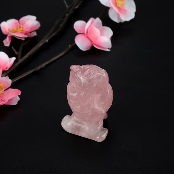 Rose Quartz Utskjært Ugleformet Dekor Rosa Krystall Helbredende Stein Edelsten Dekorasjon (2in)