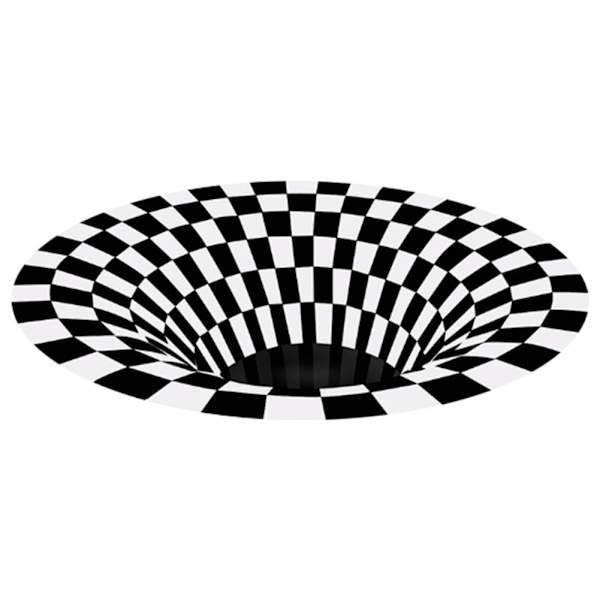 Pyöreä mustavalkoinen ruudukkomatto 3D Vortex -huoneen makuuhuoneen liukumaton lattiamatto Kotimatto
