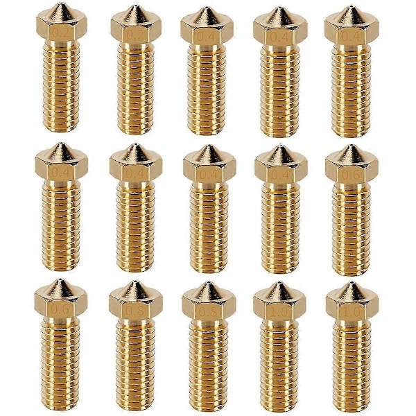15 st Munstycksset, 3D-skrivare 7 st 0,4 mm mässingsmunstycken och 2 st 0,2 mm, 0,6 mm, 0,8 mm, 1,0 mm mässingsmunstycken