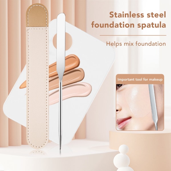 304 rostfritt stål Kosmetisk Makeup Spatel Palett Set Cosmetic Foundation Mixing Palett med PU- cover