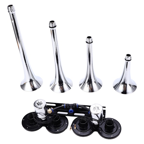 12-24V Luft Horn Kit 4 Trompet Tog Horn 130dB Køretøj Modificeret Lufthorn til Lastbil Bil Båd Van