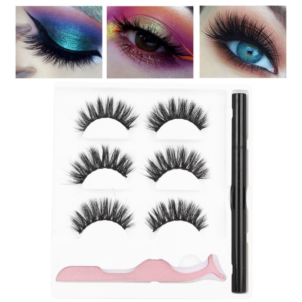 3 par lösögonfransar flytande eyeliner set Vattenfast ögonmakeup-verktyg3D-03