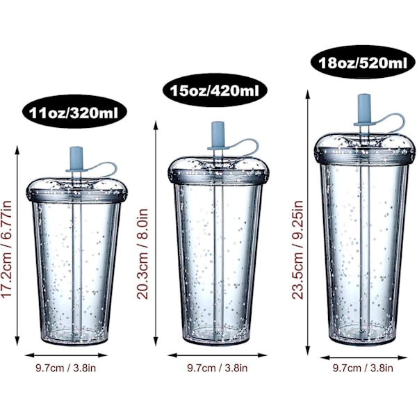 Donut Sugrör Mugg - 15oz Dubbelväggig Mugg för Resor - Genomskinlig Plastmugg för Iskallt Kaffe, Smoothies, Milkshakes - Kalla & Varma Drycker