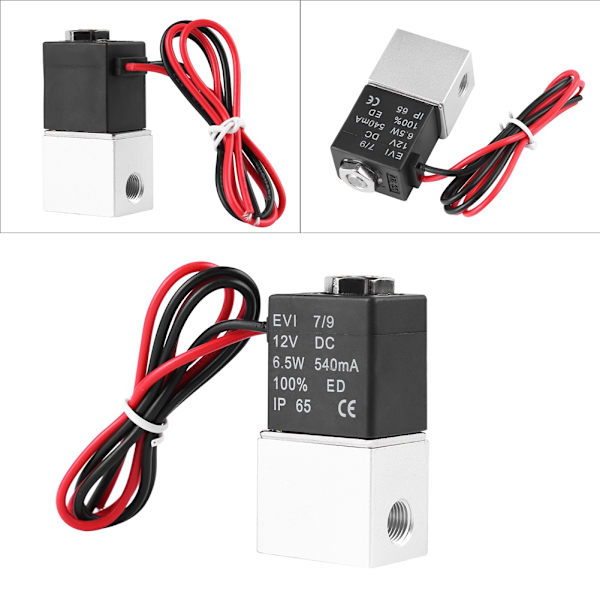 12V DC 1/8" 2-vejs normalt lukket pneumatisk aluminium elektrisk magnetventil luftventil