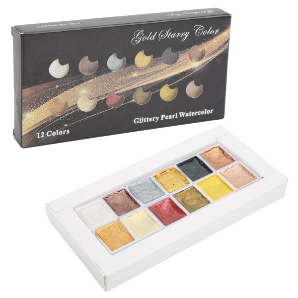 12st Akvarellfärg Metallic Färgsystem Highlight Dimming Watercolor Set för konstmålning manikyr